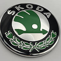 Эмблема Шкода Skoda 79 мм значок   Octavia Tour, A5,Fabia,Rapid, Superb 5J0853621AAUL  80 мм  зеленая