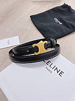 Женский черный кожаный ремень пояс triomphe belt Сeline с бляхой логотипом Селин 2 см ширина