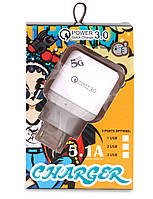 Блок питания POWER Quick Charge 3.0 Белый компактное зарядное устройство с 3 USB выходами сетевой адаптер ЮСБ