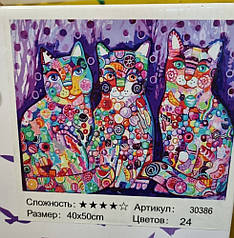 Картина-розмальовка за номерами на полотні 40*50 FX 30386 "Яскраві коти" (н-р акрил.+3 пензлі)