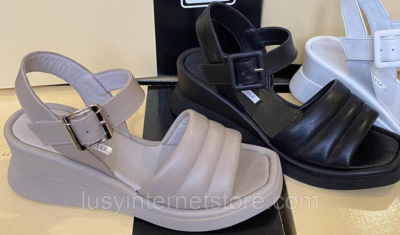 Шкіряні босоніжки на танкетці від виробника модель КЛ23-134, фото 1