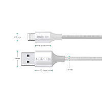 Кабель USB 2.0 AM-Lightning M, 2 м, 2.4A, Срібний, US199 UGREEN