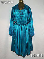 Комплект - халат и ночнушка, цвет бирюзовый (размеры 44/48) атлас, кружево
