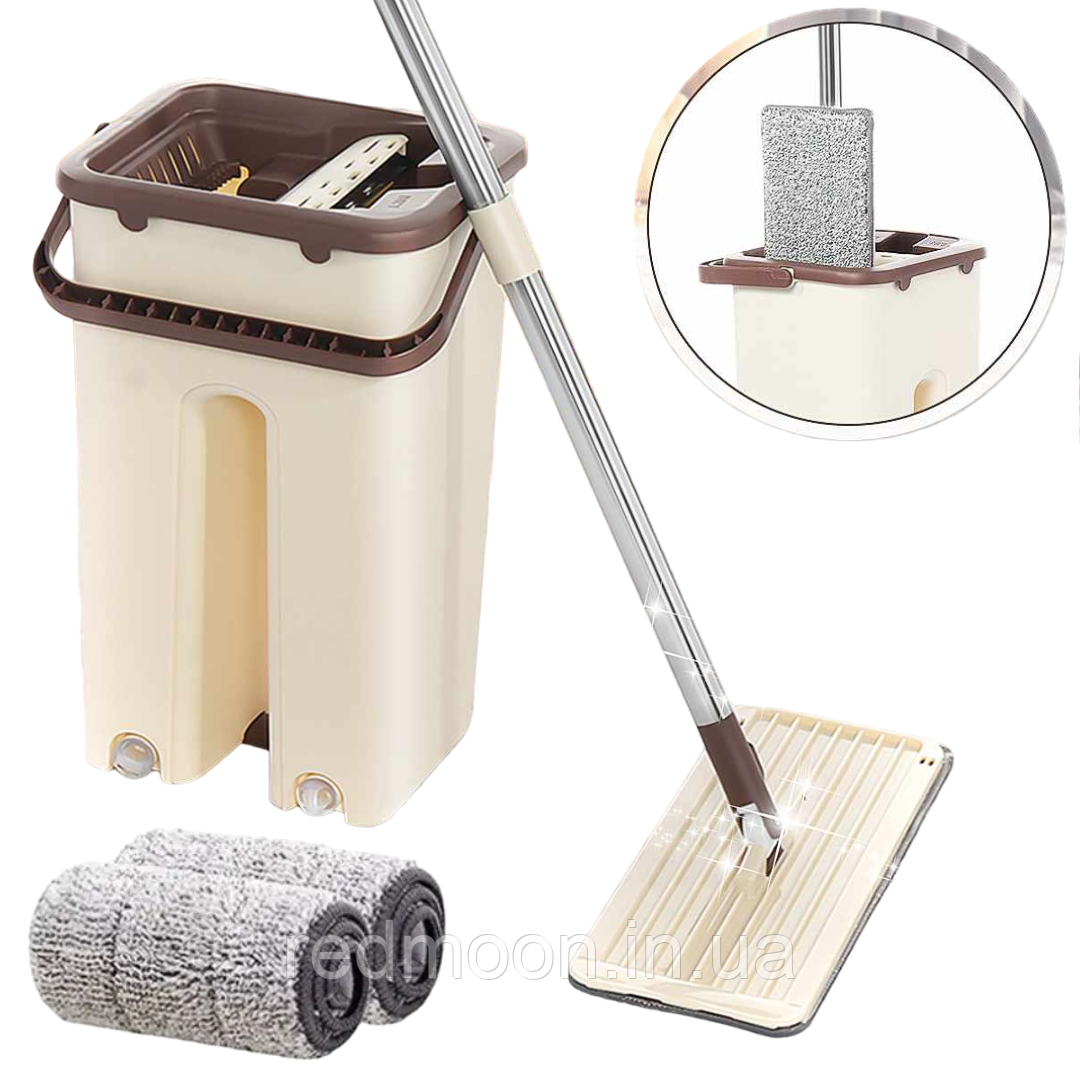 Швабра ледарка 2в1 з відром Scratch Cleaning Mop, Коричневий / Набір для прибирання швабра з віджимом та відром