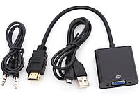 Перехідник HDMI M -> VGA F (з аудіо інтерфейсом), кабель 20см. OEM