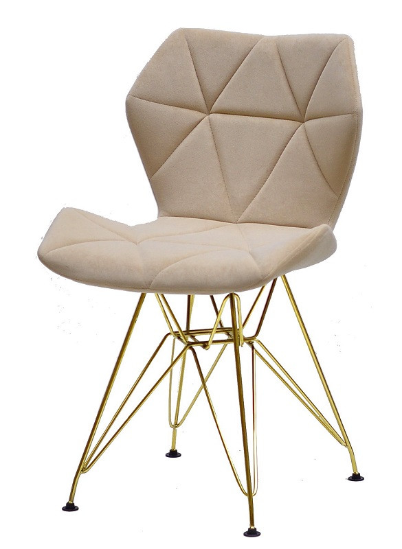 Стілець Greg GD-ML велюр бежевий B-1005 на золотих ніжках, дизайн Charles&Ray Eames