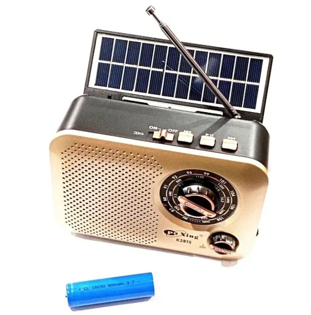 Радіоприймач акумуляторний з ліхтариком, Bluetooth, USB, SD і сонячною батареєю