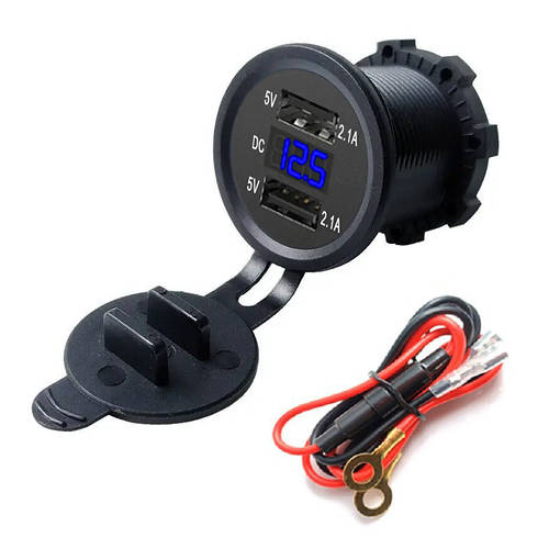 2x USB розетка автомобильная врезная круглая 4.2А 12-24В с крышкой и ...