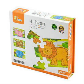 Набір дерев'яних пазлів Viga Toys Джунглі 4 в 1, 48 деталей (50068)