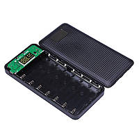 Корпус коробка Power Bank Case DIY, 8 x 18650 2 USB, 2 Micro-USB, 2 Led ліхтаря, чохол для батарей DIY чорний
