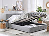 Ліжко двоспальне з підйомним механізмом м'яке MeBelle TALLY 180х200 см, сірий преміальний велюр, рогожка, фото 3