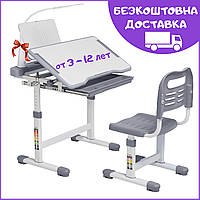 Зростаюча Шкільна Парта і Стілець FunDesk Vanda Grey, Стіл-Парта Трансформер для Школярів та Дошкільнят Сіра