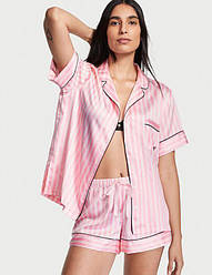 Сатинова піжама з шортами Victoria's Secret Satin Short PJ Set, Рожева в смужку