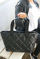 Черная сумка-шоппер стеганая, на подкладке Allure. фирменная Турция