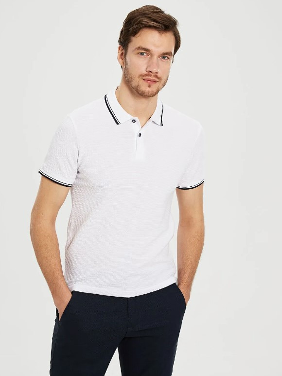 Біле чоловіче поло LC Waikiki/Лс Вайкікі з чорною смужкою на комірі. фірмова Туреччина