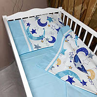 Детская постель для мальчика Голубая в детскую кроватку Пододеяльник простынь наволочка Постель детская