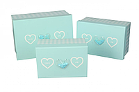 Подарункові коробки "Сердечки" блакитні, розм.L: 26*18*12.5 см (комплект 3 шт)