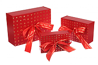 Подарочные коробки красные складные с бантом, разм.L: 28*20*9.5 см (комплект 3 шт)