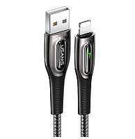 Кабель USAMS Lightning Smart Power Off Cable Raydan Series US-SJ470 |2m, 2.4A| Black гибкий прочный