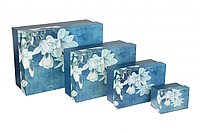 Подарочные коробочки синие с цветами, разм.L: 29*21*9 см (комплект 3 шт)