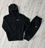 Чоловічий демісезонний спортивний костюм Nike чорна кофта на змійці + чорні штани