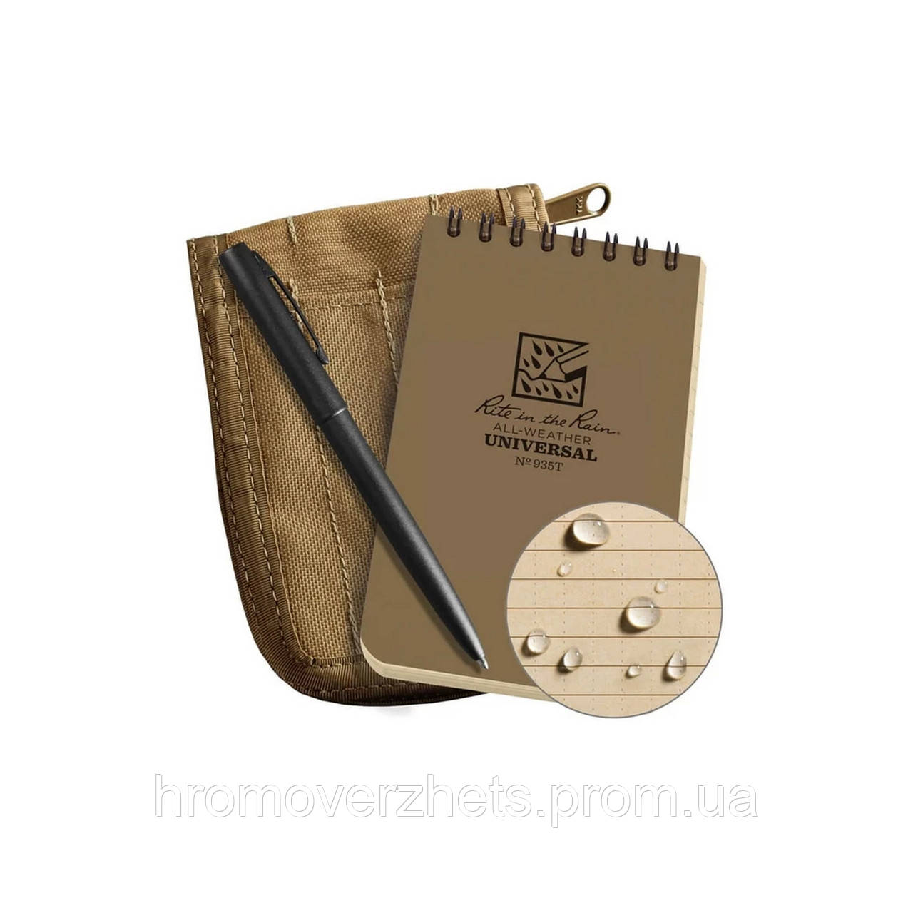 Всепогодний комплект для записів Rite in the Rain Top Spiral Kit, 3"x5" з чохлом Tan, Tan, Блокнот