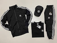 Мужской спортивный костюм Adidas набор 4в1 весенний осенний кофта штаны футболка кепка черный