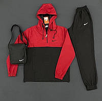 Мужской спортивный костюм Nike весна осень ветровка + штаны + барсетка в подарок красный топ качеств