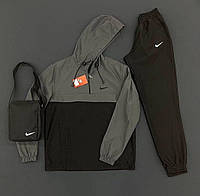 Мужской спортивный костюм Nike весна осень ветровка + штаны + барсетка в подарок серый топ качество