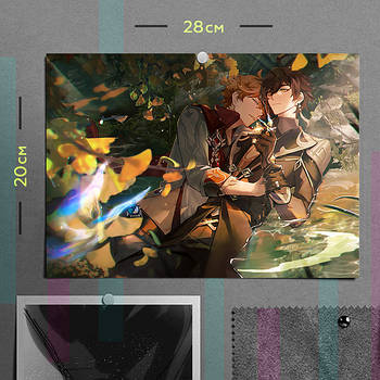 "Тарталья Чайлд і Чжун Лі (Геншин / Genshin)" плакат (постер) розміром А4 (28х20см)