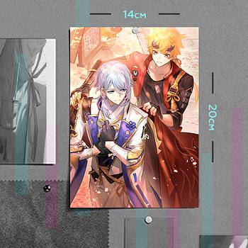 "Камісато Аято і Тома (Геншин / Genshin)" плакат (постер) розміром А5 (14х20см)
