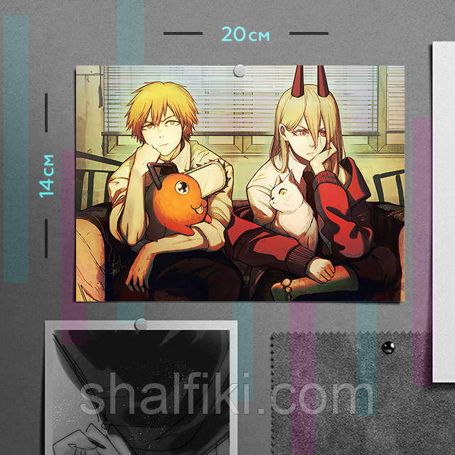 "Денджи і Пауер (Людина бензопила / Chainsaw man)" плакат (постер) розміром А5 (20х14см)