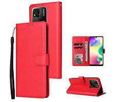 Чохол книжка з магнітом для Xiaomi Redmi 10C червоний шнурок на руку