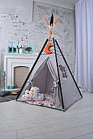 Палатка Вігвам Дитяча "Звірі", Повний комплект 110х110х180см, сіра - помаранчева, фото 3
