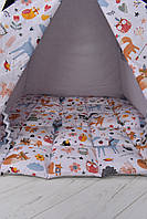 Палатка вігвам дитяча "Звірі" повний комплект 110х110х180см сіро-помаранчева, фото 4