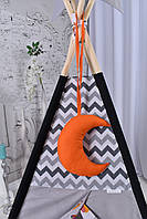Палатка вігвам дитяча "Звірі" повний комплект 110х110х180см сіро-помаранчева, фото 7