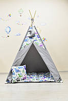 Палатка Вігвам для дітей з Динозаврами, Повний комплект, Підвіска місяць зверху у подарунок, фото 2