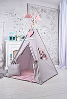 Палатка вігвам для дівчинки пудрово-сірий повний комплект, фото 2
