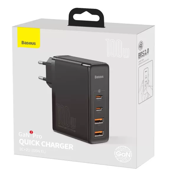 Сетевое зарядное устройство Baseus GaN2 Pro Quick Charger 2C+2U 100W EU Черный - фото 8 - id-p1781354512