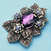 Роскошная брошь булавка цветок в цветных кристаллах с фиолетовым камнем