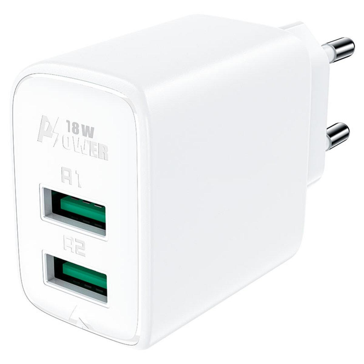 Мережевий зарядний пристрій ACEFAST A33 QC18W (USB-A+USB-A) dual port charger White