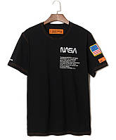 Футболка NASA x Heron Preston чёрная мужская женская унисекс с вышитым логотипом наса