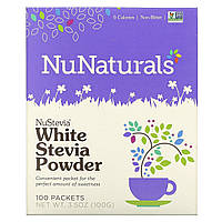 NuNaturals, NuStevia, білий порошок стевії, 100 пакетиків, 100 г (3,5 унції)