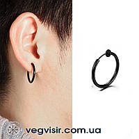 Модные мужские серьги-клипсы черные кольца 1шт на одно ухо из нержавеющей стали без прокола