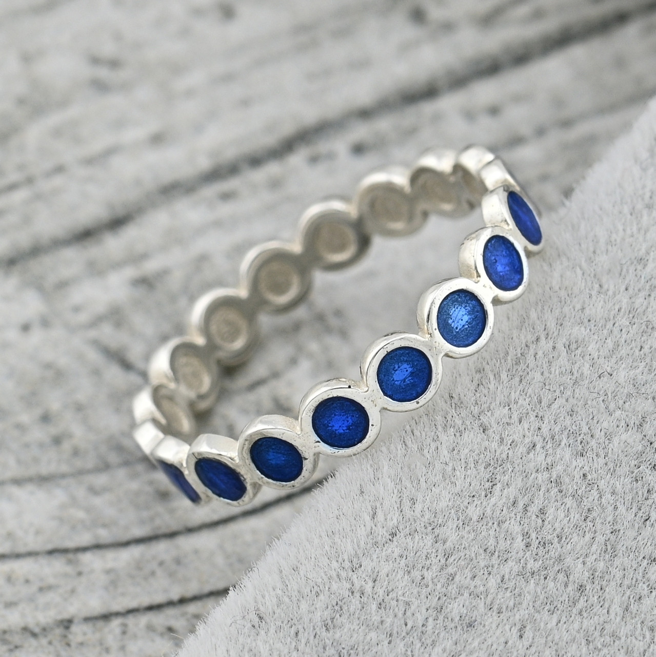 Каблучка срібна жіноча БС1286бла ширина 3 мм блакитна емаль розмір 13.5, фото 1