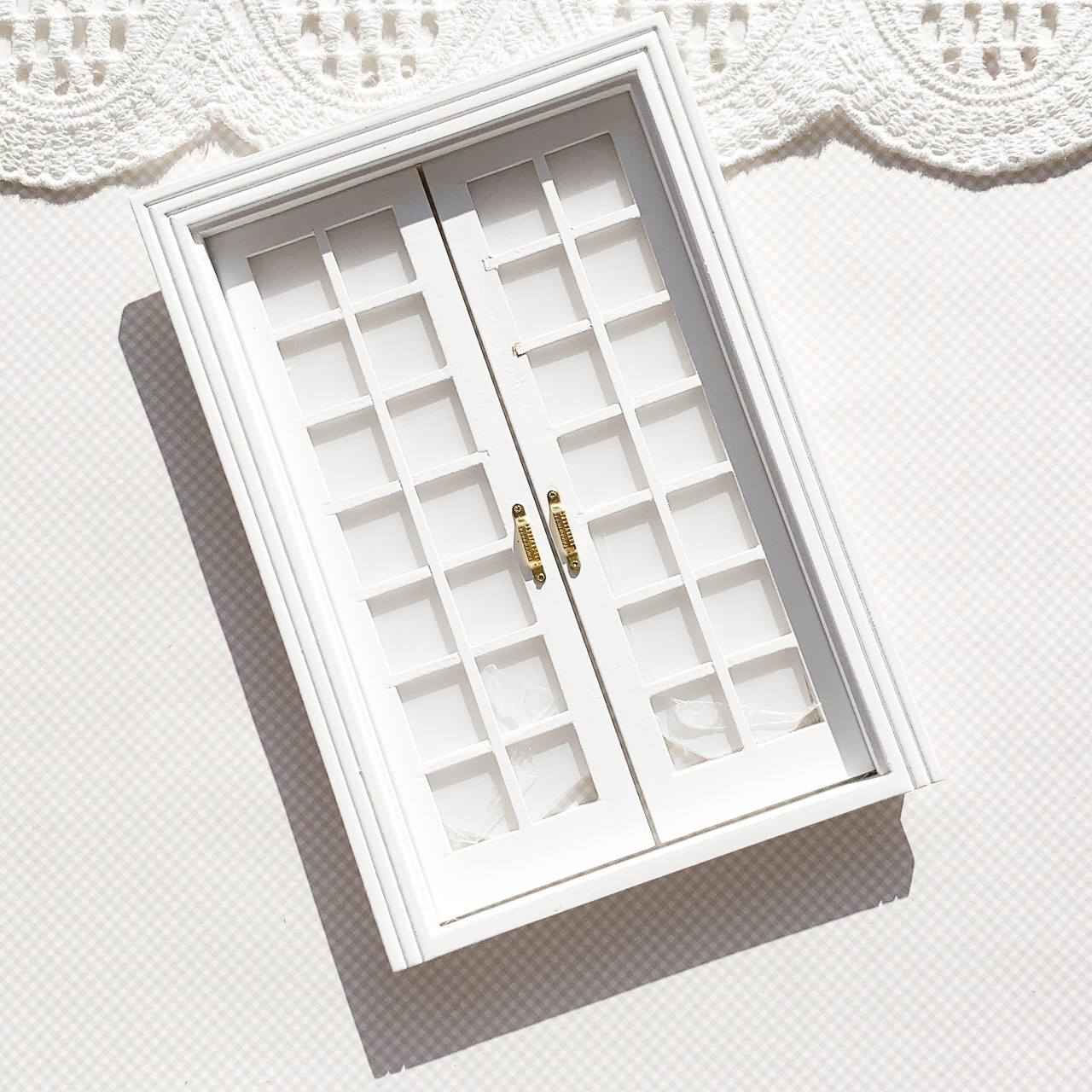 Мініатюра двері двостулкові скляні 19.5*13.7 см Білі, фото 1