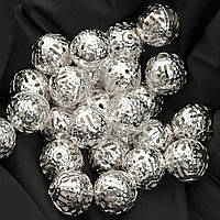 Бусина металлическая ажурная 10 мм - 20г - светлое серебро