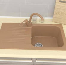 Прямокутна мийка для кухні граніт із сифоном 77*44 см AquaComposit Madagascar Колір  04 Темний Пісочний