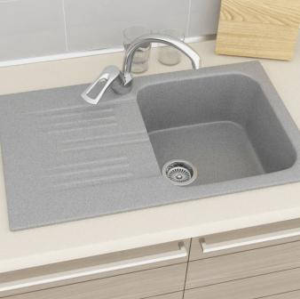 Прямокутна мийка для кухні граніт із сифоном 77*44 см AquaComposit Madagascar Колір 06 Сірий, фото 2