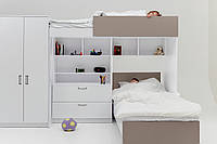 Кровать двухъярусная с комодом и шкафом для одежды MS714 в глиняно-сером цвете